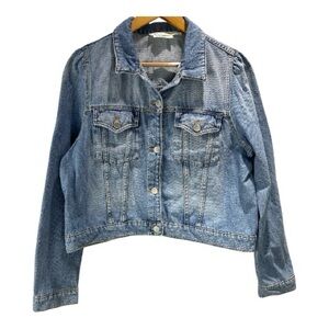 Contemporaine Puff Shoulder Jean Jacket Size L Light Blue Cotton Blend